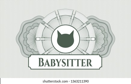 Green linear rosette with cat face icon and Babysitter text inside