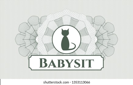 Green linear rosette with cat icon and Babysit text inside