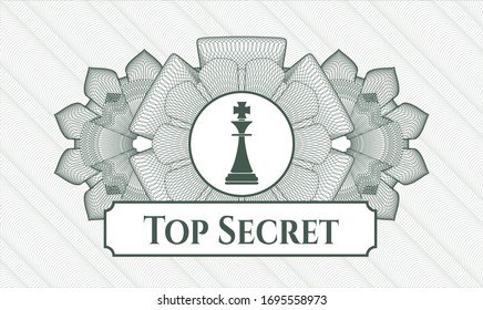 Green linear rosette with chess king icon and Top Secret text inside