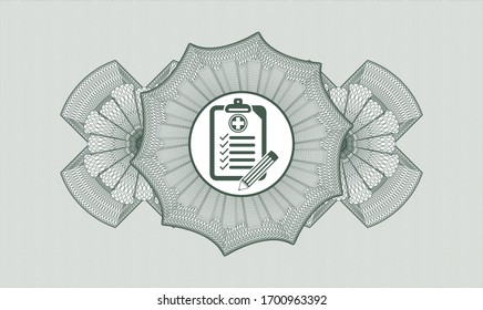 Green linear rosette with clinic history icon inside