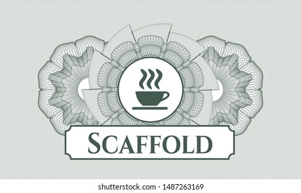 Green linear rosette with coffee cup icon and Scaffold text inside