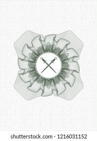 Green linear rosette with crossed swords icon inside