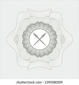 Green linear rosette with crossed swords icon inside