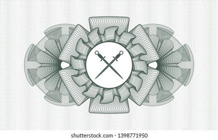 Green linear rosette with crossed swords icon inside