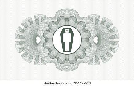 Green linear rosette with dead man in his coffin icon inside