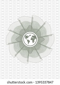 Green linear rosette with earth icon inside