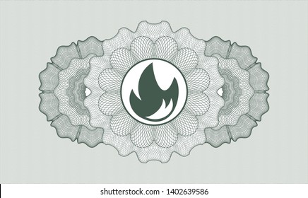 Green linear rosette with fire icon inside