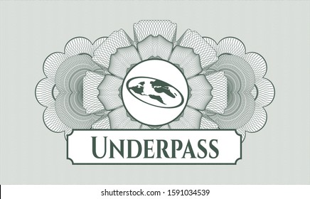 Green linear rosette with flat earth icon and Underpass text inside