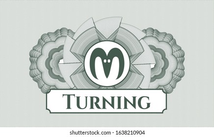 Green linear rosette with goat head icon and Turning text inside