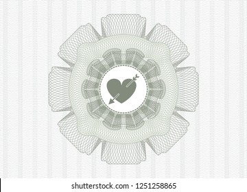 Green linear rosette with heart with arrow icon inside
