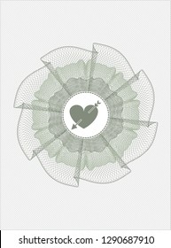 Green linear rosette with heart with arrow icon inside