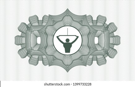 Green linear rosette with lat pull down, exercise icon inside