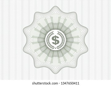 Green linear rosette with laurel wreath with money symbol inside icon inside