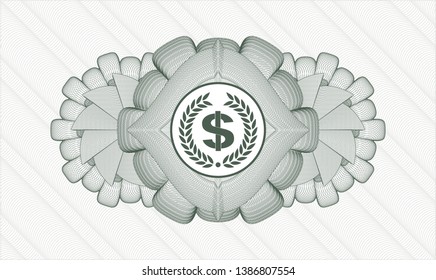 Green linear rosette with laurel wreath with money symbol inside icon inside