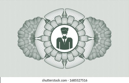 Green linear rosette with man wearing face mask icon inside