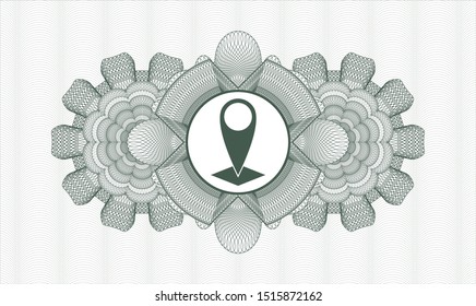 Green linear rosette with map pointer icon inside