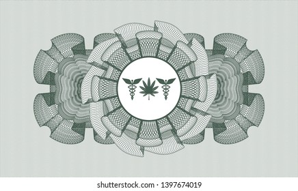 Green linear rosette with medicinal weed icon inside