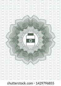 Green linear rosette with medicine bottle icon inside