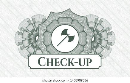 Green linear rosette with medieval axe icon and Check-up text inside