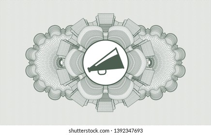 Green linear rosette with megaphone icon inside