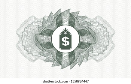 Green linear rosette with money tag icon inside