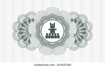 Green linear rosette with motivational speech icon inside