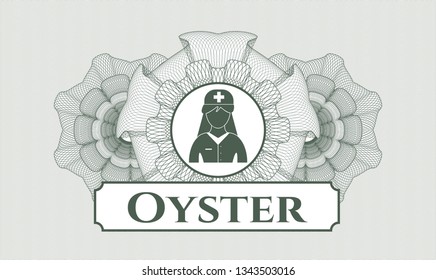 Green linear rosette with nurse icon and Oyster text inside