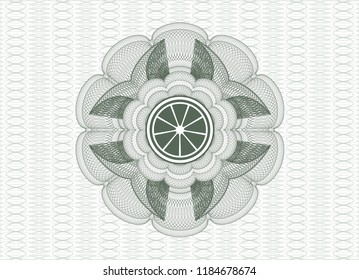 Green linear rosette with orange icon inside