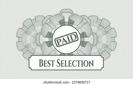 Green linear rosette with paid icon and Best Selection text inside