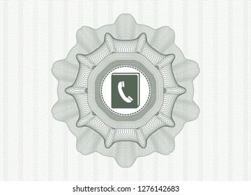 Green linear rosette with phonebook icon inside