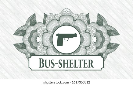 Green linear rosette with pistol icon and Bus-shelter text inside