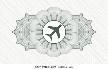 Green linear rosette with plane icon inside