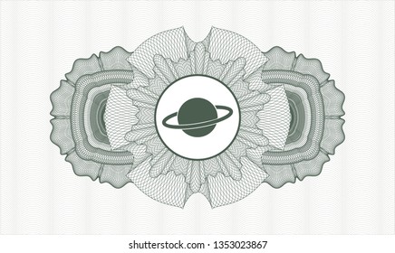 Green linear rosette with planet, saturn icon inside