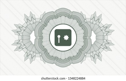 Green linear rosette with safe, safety deposit box icon inside