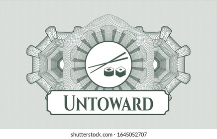 Green linear rosette with sushi icon and Untoward text inside