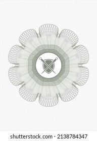 Green linear rosette. with swords crossed with shield icon inside