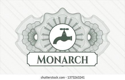 Green linear rosette with tap icon and Monarch text inside