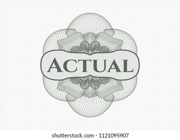 Green linear rosette with text Actual inside