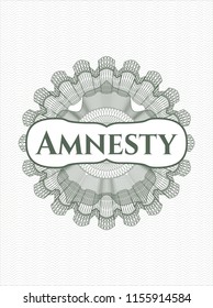 Green linear rosette with text Amnesty inside