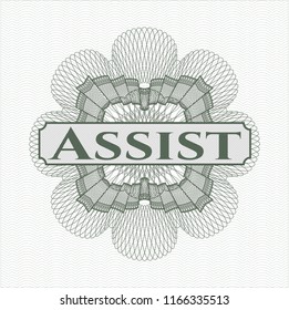 Green linear rosette with text Assist inside