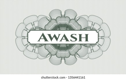 Green linear rosette with text Awash inside