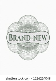 Green linear rosette with text Brand-new inside
