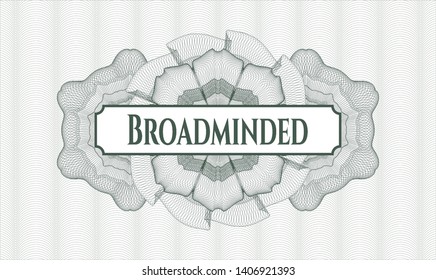 Green linear rosette with text Broadminded inside