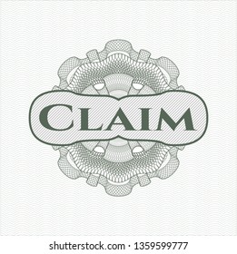 Green linear rosette with text Claim inside