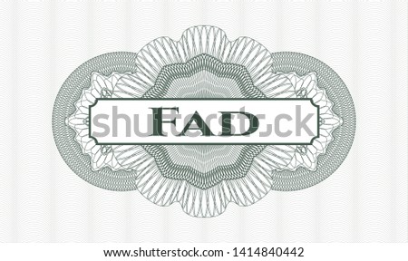 Green linear rosette with text Fad inside