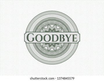 Green linear rosette with text Goodbye inside