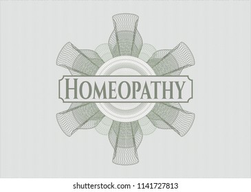 Green linear rosette with text Homeopathy inside
