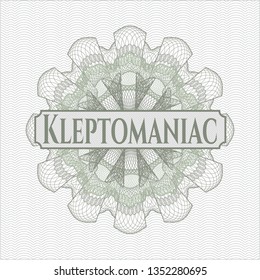 Green linear rosette with text Kleptomaniac inside