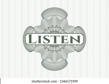 Green linear rosette with text Listen inside