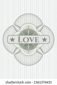 Green linear rosette with text Love inside